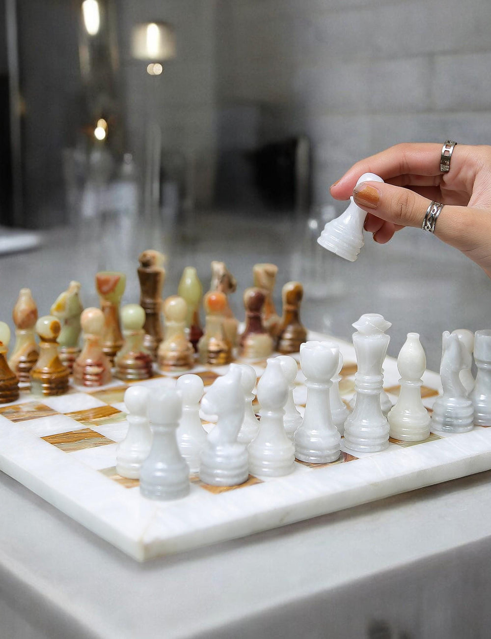 Marble chess sets | Luxury chess board | Christmas gifts for him | White & Green |  Luxury gifts for her | Perfect board game | Home decor