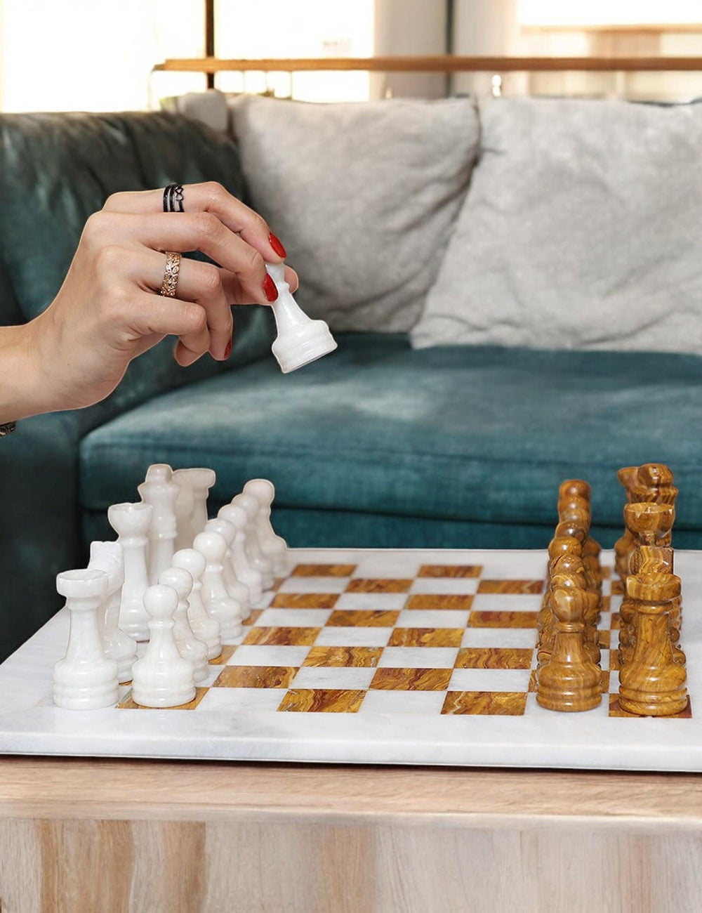 Marble chess board | Marble chess sets | White & Brown | gift for him | Christmas gifts