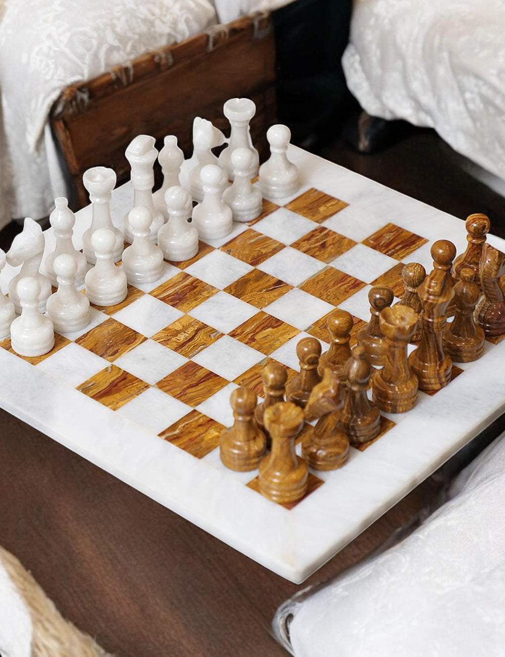 Marble chess board | Marble chess sets | White & Brown | gift for him | Christmas gifts