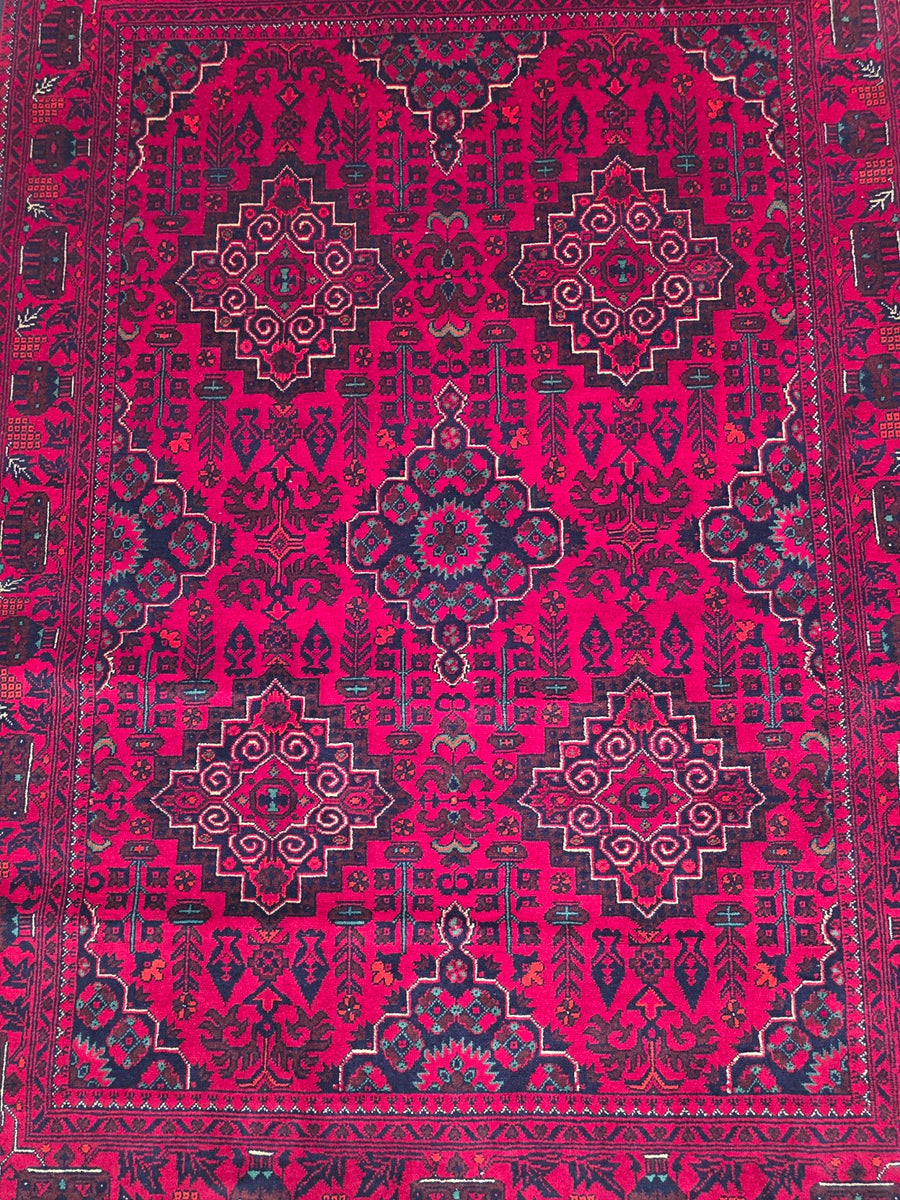 Khal Mohammadi Afghan Hand-Knotted Rug – Crimson Red | 200 × 141 cm