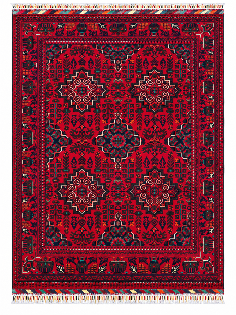 Khal Mohammadi Afghan Hand-Knotted Rug – Crimson Red | 200 × 141 cm