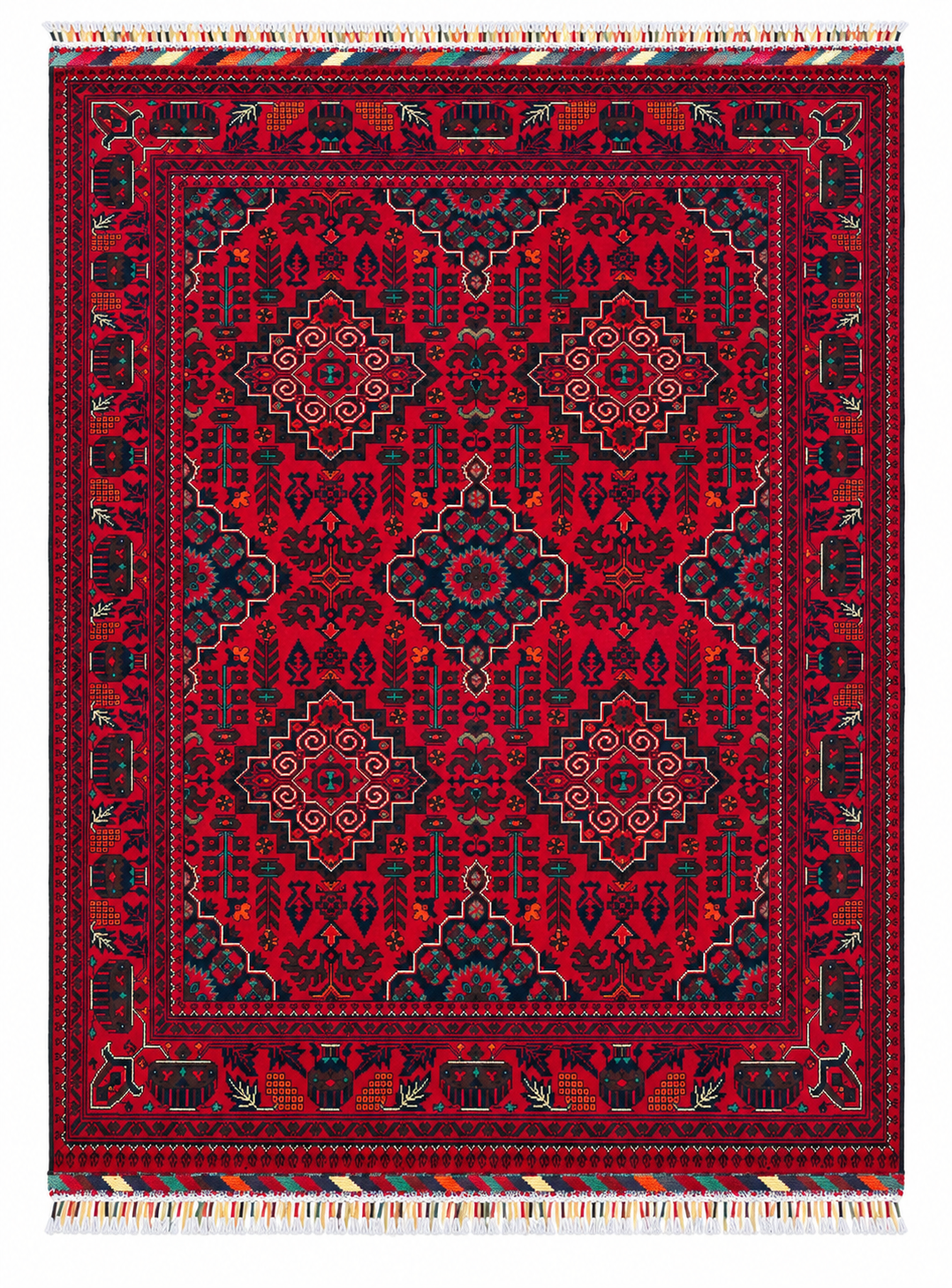 Khal Mohammadi Afghan Hand-Knotted Rug – Crimson Red | 200 × 141 cm