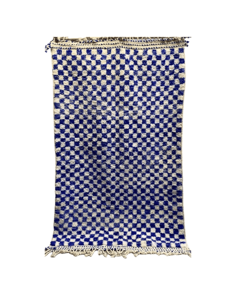 Moroccan Rug Beni Ourain Blue Checkered - SamaRugs