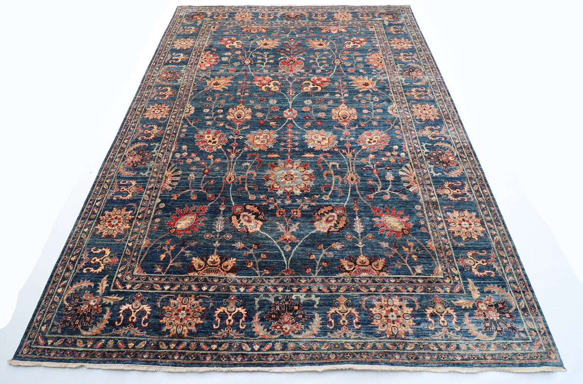 Oriental Navy Blue Sultani Suzani Hand knotted Rug, 9'1x11'11