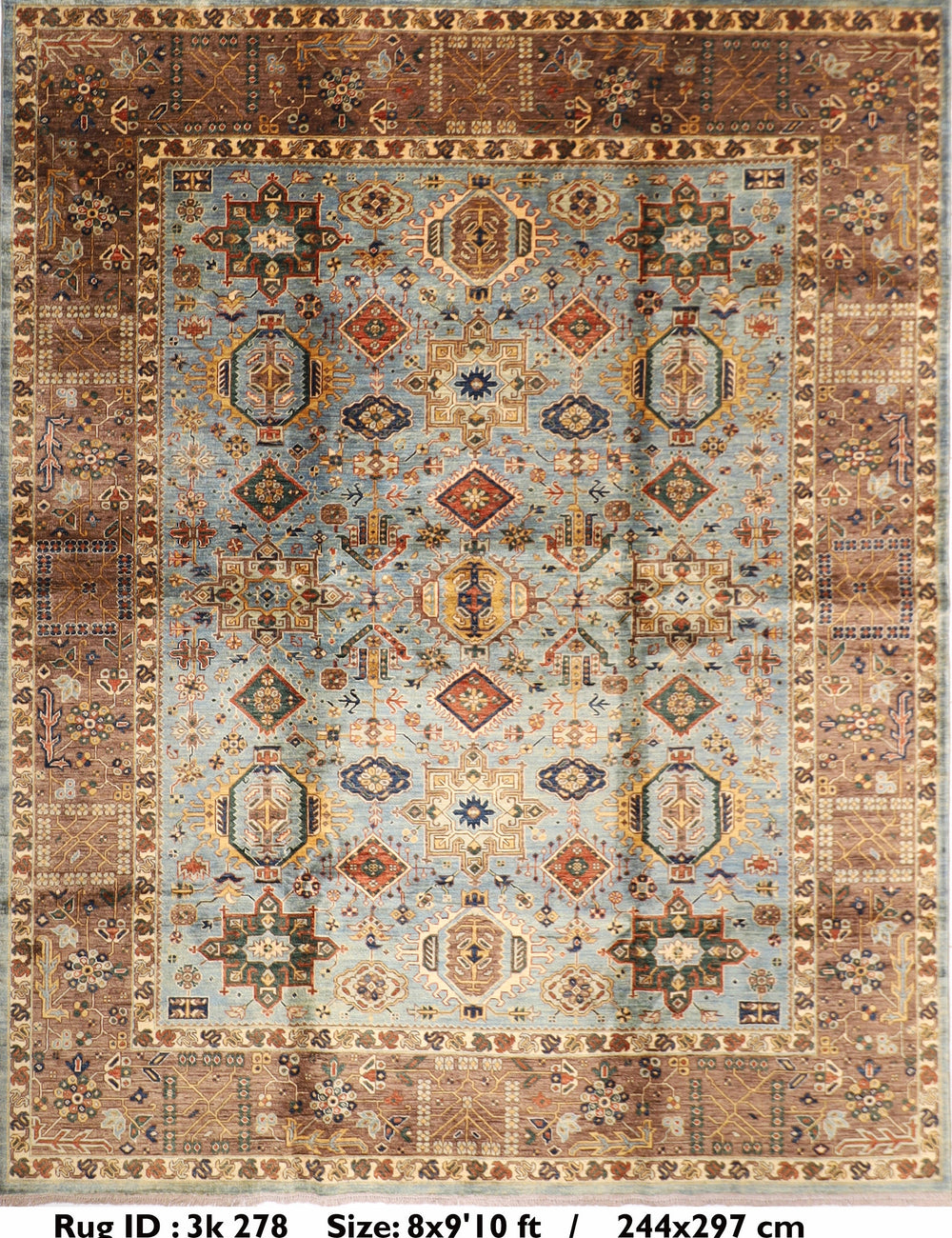 Fine Waziri Afghan Area Rug, 8x9'10 ft