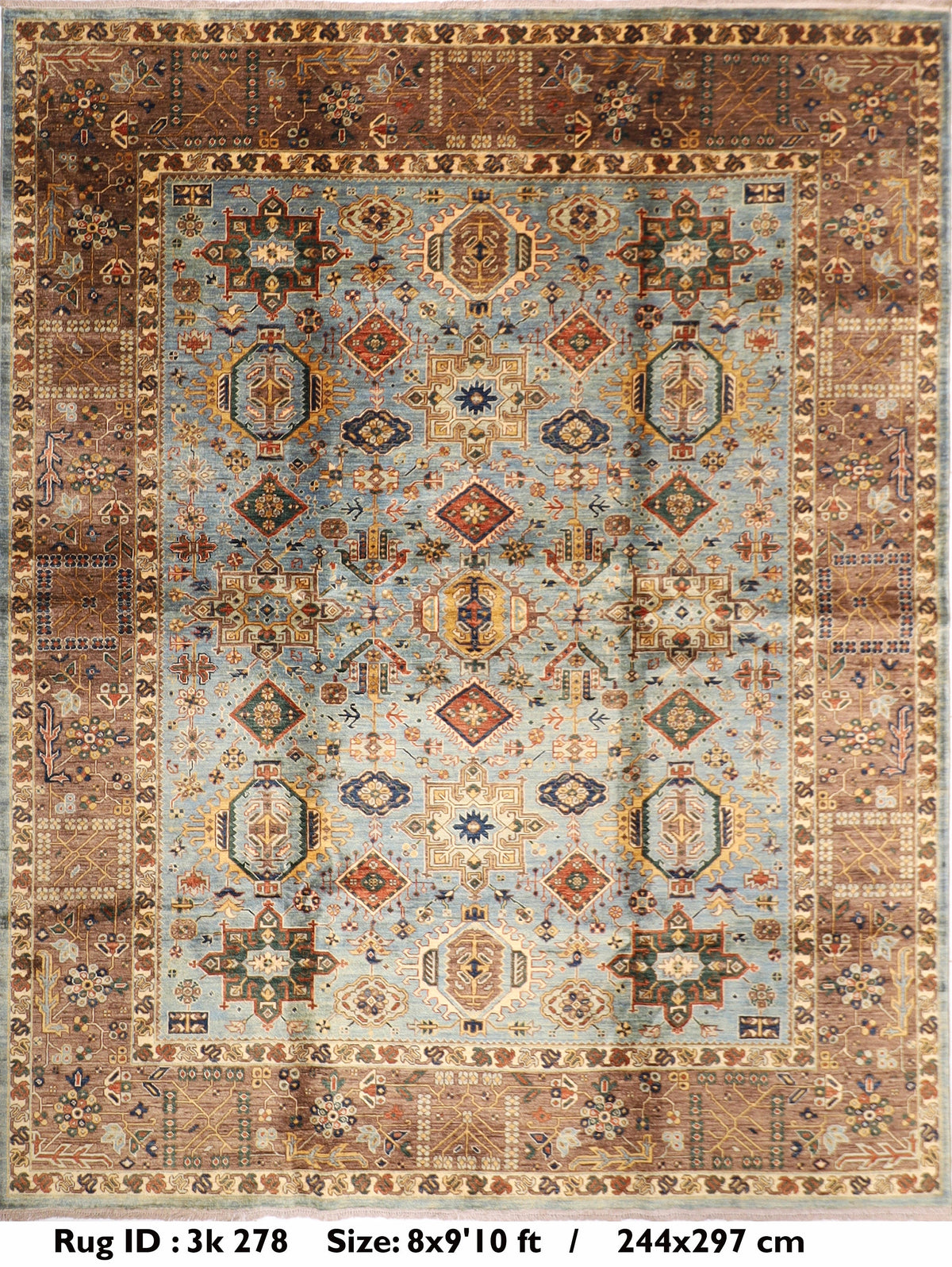 Fine Waziri Afghan Area Rug, 8x9'10 ft