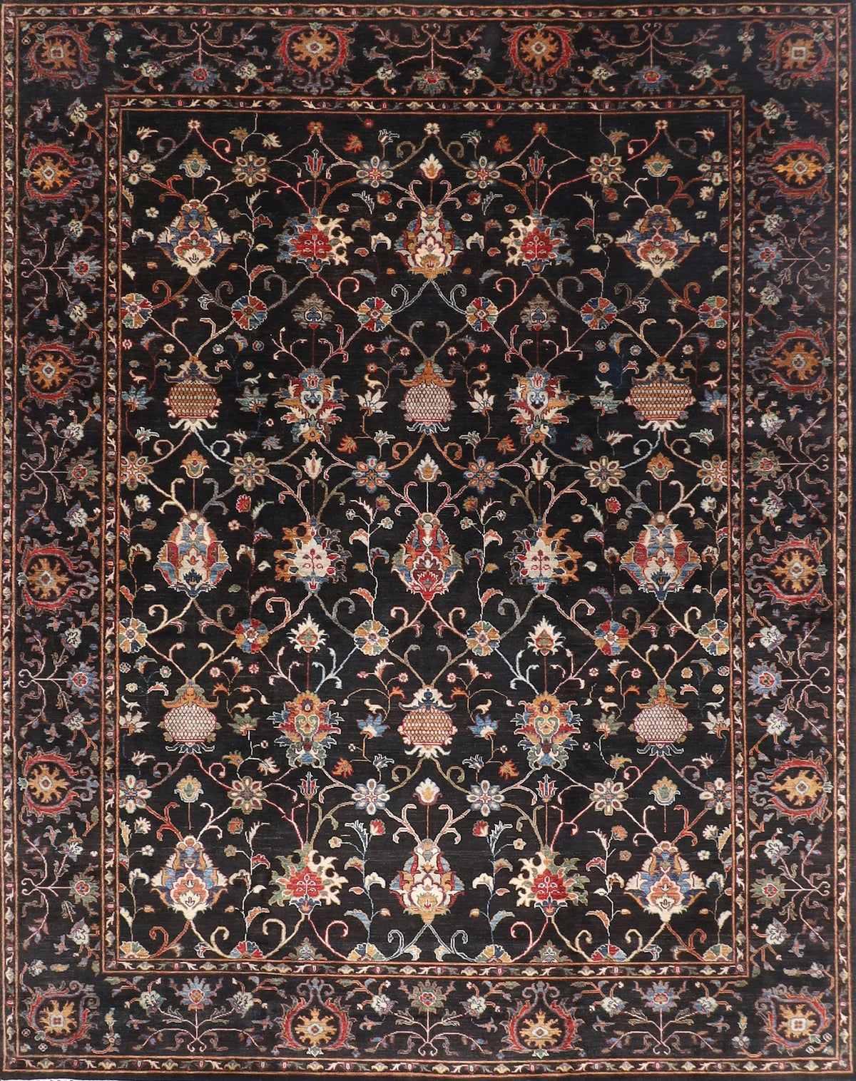 Rare Black Suzani Bamyan rug , 9x11'8 H