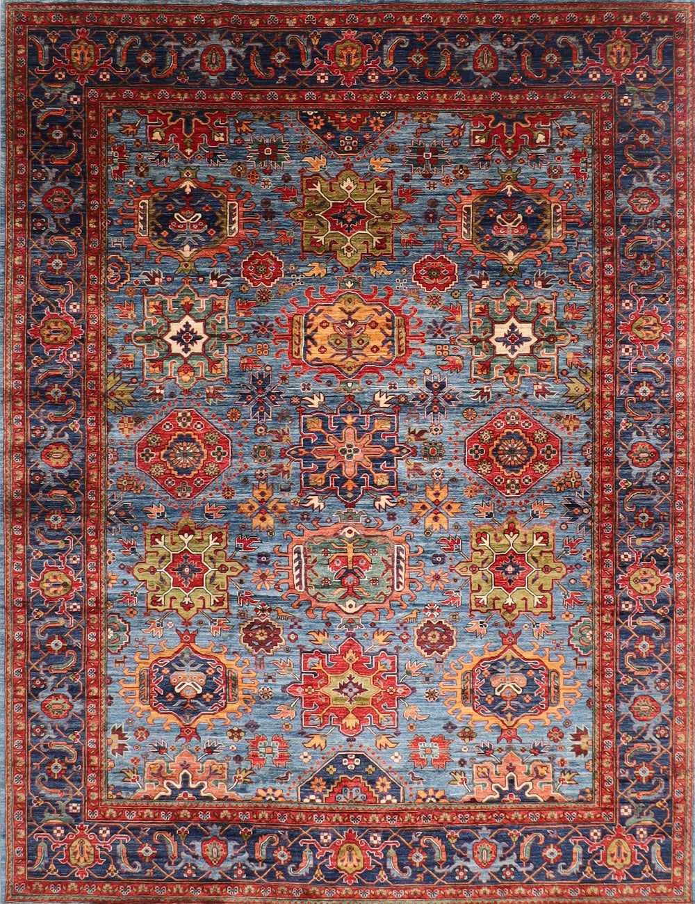 Blue Tribal Kazaak Area Rug, 9'2x11'11 ft