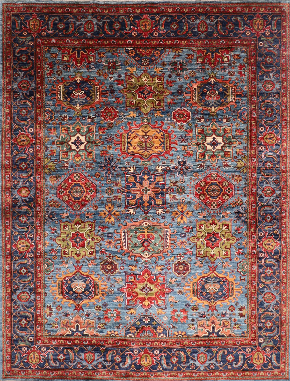 Blue Tribal Kazaak Area Rug, 9'2x11'11 ft
