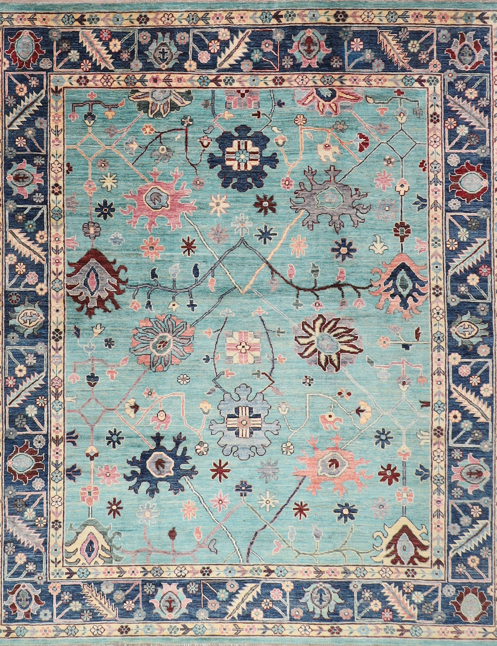 Rare Turquoise Afghan Oushak rug, 8'4x9'9