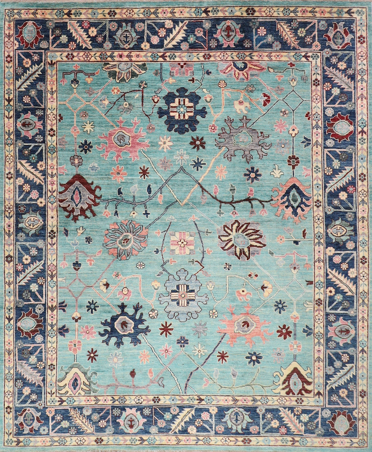 Rare Turquoise Afghan Oushak rug, 8'4x9'9