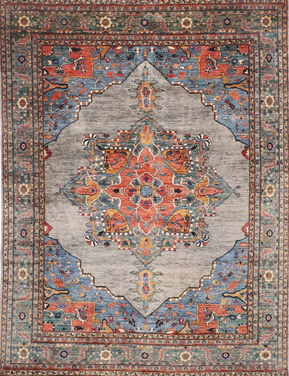 Grey fine Heriz Area rug, 7'10x9'11 100% Wool Natural Colors,
