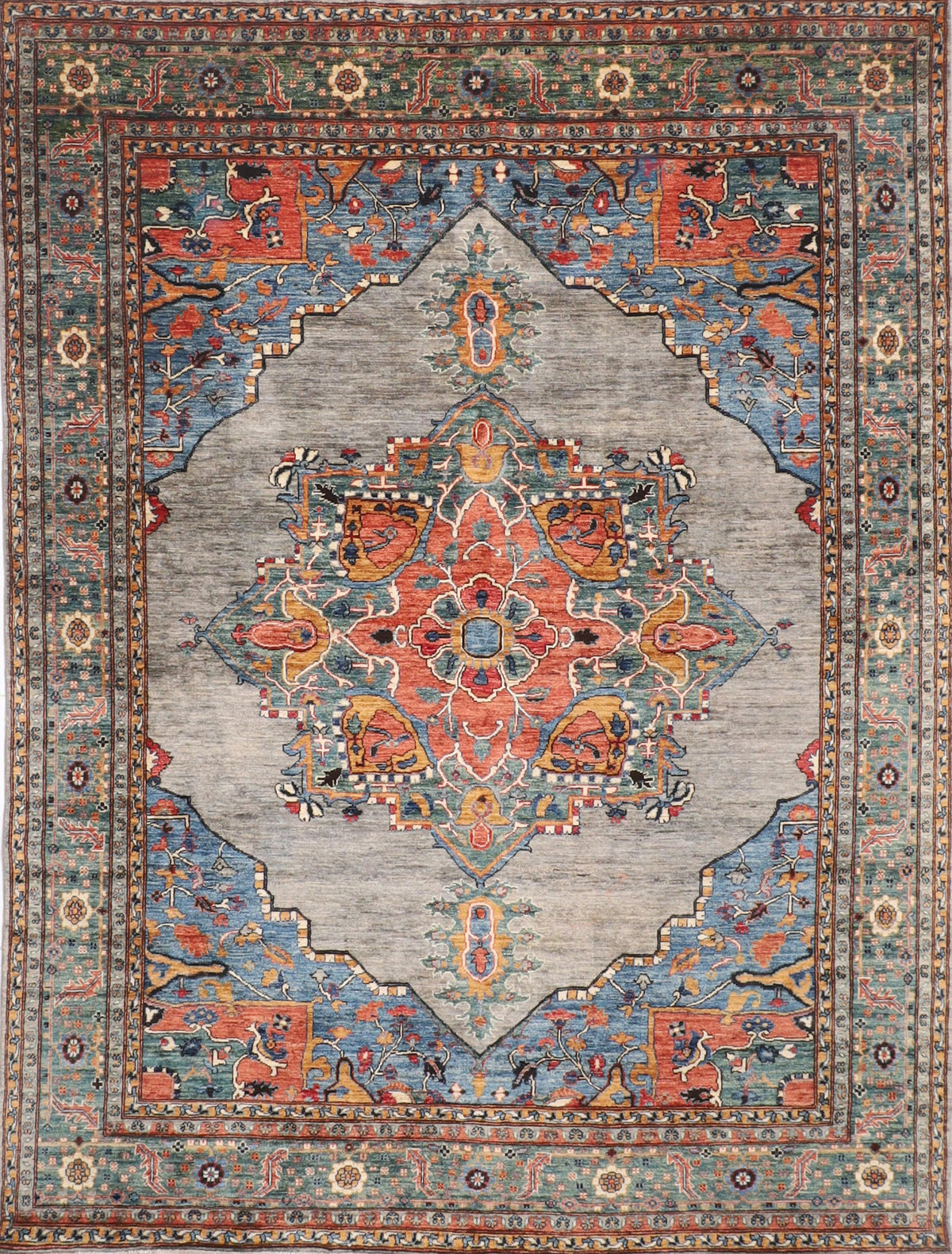 Grey fine Heriz Area rug, 7'10x9'11 100% Wool Natural Colors,