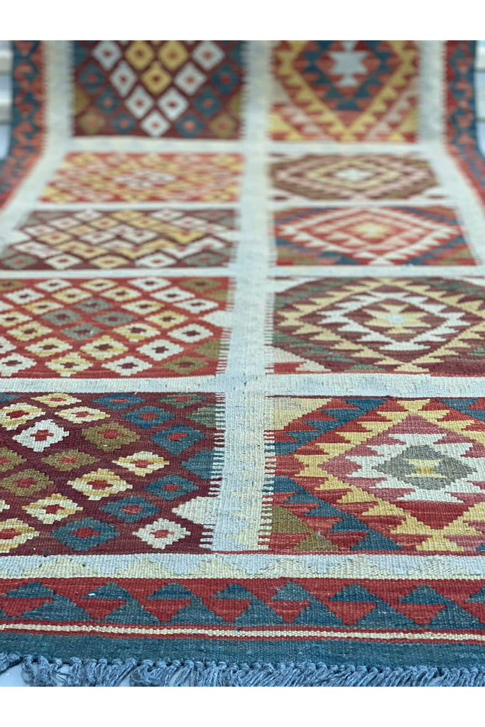 HANDMADE AFGHAN MAIMANA KILIM | 406 X 91CM | - SamaRugs