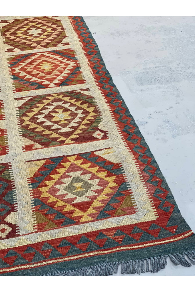 HANDMADE AFGHAN MAIMANA KILIM | 406 X 91CM | - SamaRugs