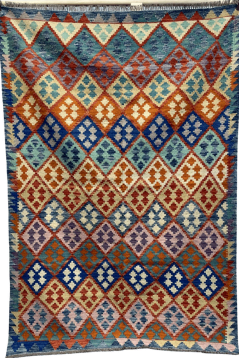 HANDMADE AFGHAN MAIMANA KILIM | 243 X 188 CM | - SamaRugs